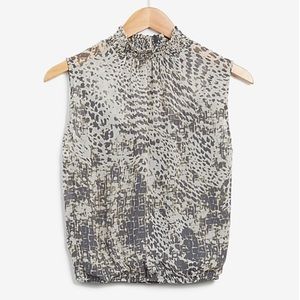 Animal Print Smocked Neck Split Back Tank